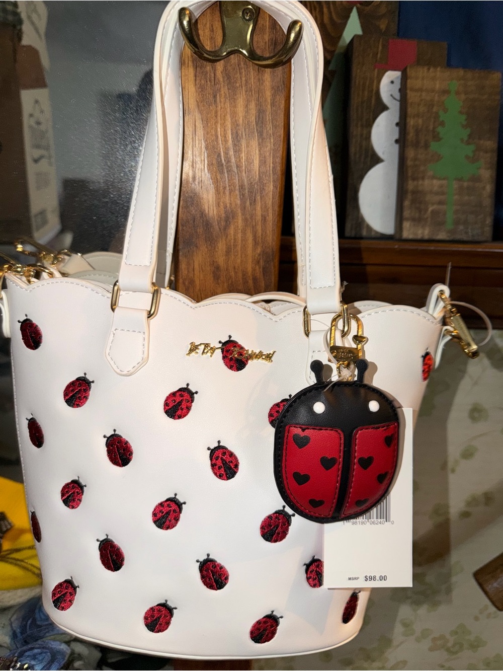 Betsey Johnson XoBLOOM Ladybug Tote Satchel Crossbody Bag Charm - Picture 2 of 6